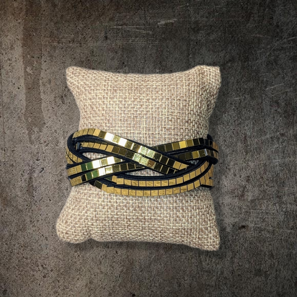 A12 Gold Disco Ball Wrap Bracelet Black Suede Metallic Crystal Rhinestone - Picture 10 of 12